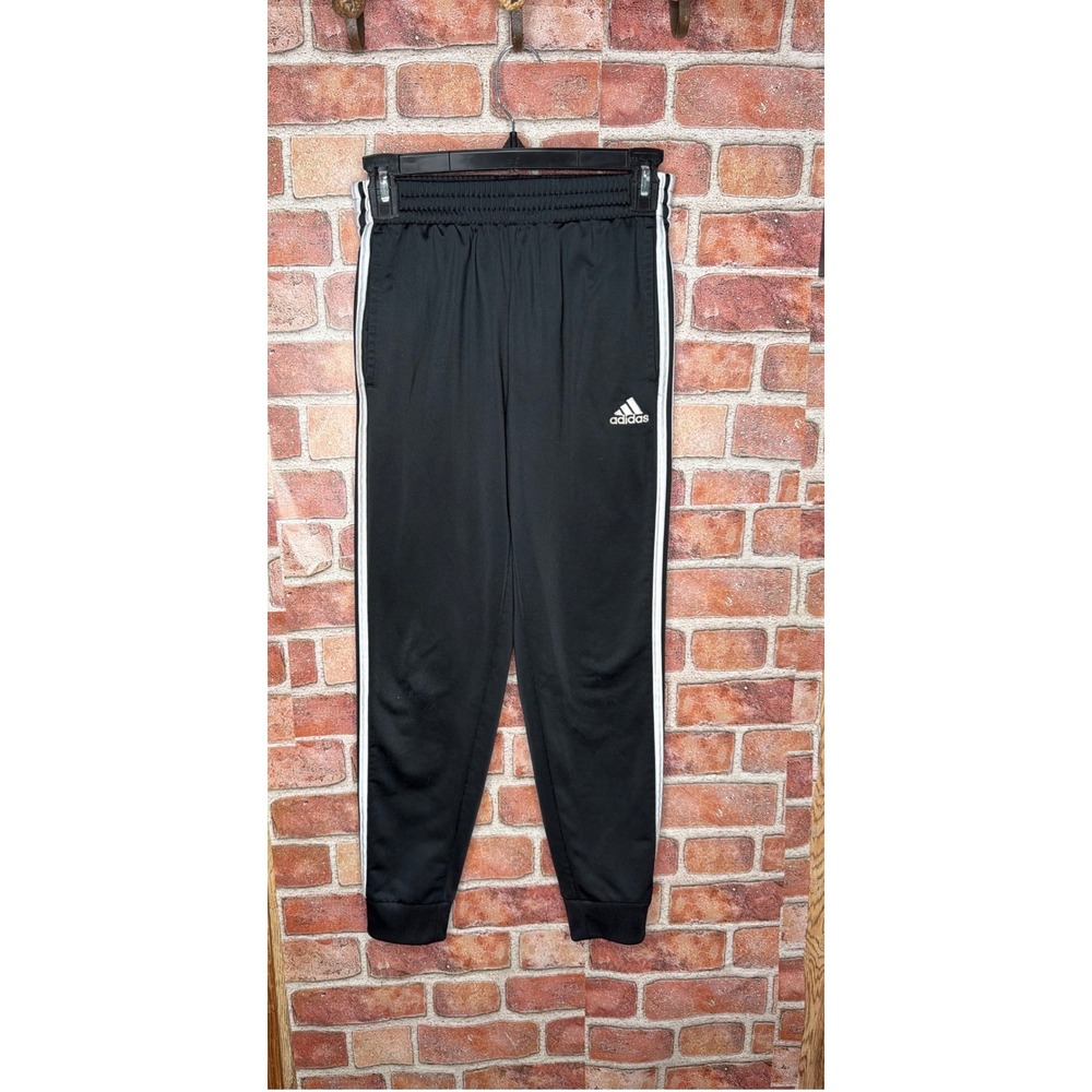 Adidas Boys Track Pants Black White Stripes Athletic Joggers Size M‎ 10/12